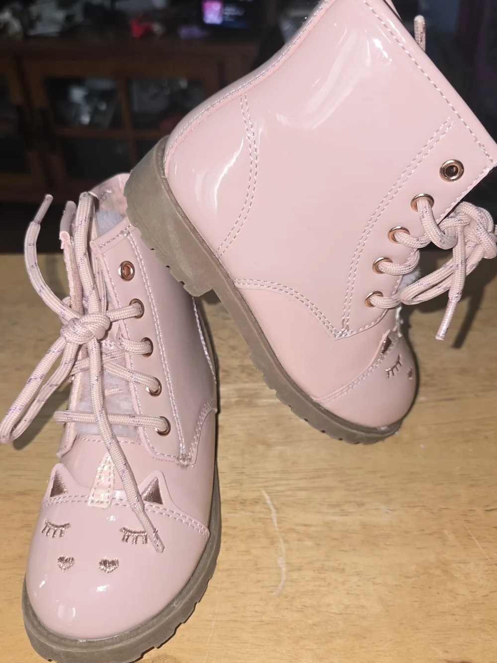 Wonder Nation Kids Size 8 Pink Unicorn Combat Boots Faux Leather Side Zip Girls